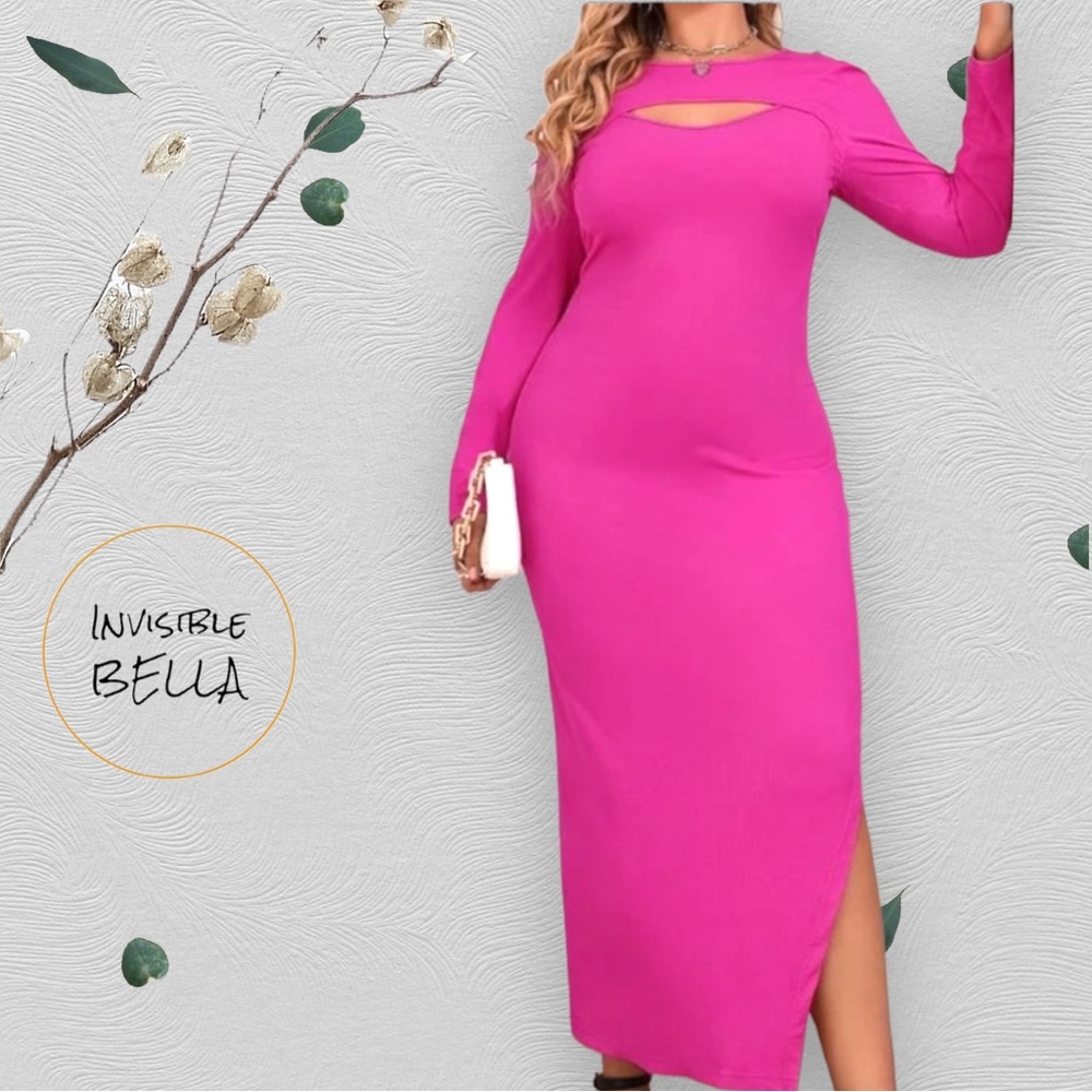 💖NWOT Hot Pink Shein Long Dress with Cut Out Neckline 1X -item005-
